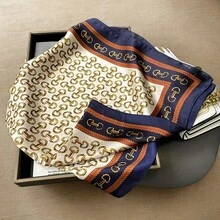 Women's Elegant Style Gold Button Printed Square Breathable Scarf - Dark Blue - View 8
