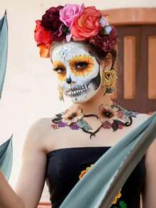 1pc Women Halloween Party Headband Cosplay Costume Accessory, Polyester Fabric Multi-Color Rose Flower Headband, Retro Mexican Headpiece, Maternity Photo Shoot Boho Vacation Hair Decor, Hair Band, Hair Hoop ,Hairband For Women