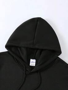 Sudadera con capucha y cordón impresa para hombres - Negro - Ver 7