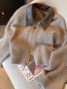 Vera Lane 女士秋冬韩版复古PU领街头风波西米亚朋克双向拉链羊毛外套圣诞毛衣新年感恩节穿搭