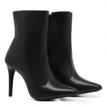 Women's Black Mid-Calf Boots, Classic Stiletto Heel, Side Zipper, Pointed Toe - Black - View 5