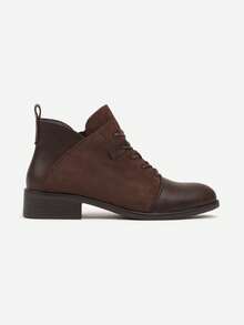 Classic Lace-Up Flat Ankle Boots - Women's Casual Winter Boots - Brown - View 3