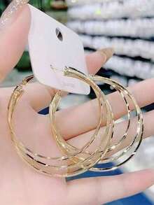 1pair Three Lives, Three Worlds Exquisite Earrings, Luxury Goddess Style Dramatic Hoop & Stud Earrings, Christmas Gift - 銀色 - 查看 7