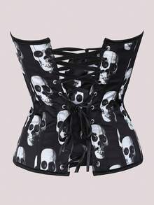 Jutrisujo Corset Top Women Lace Push Up Plus Size Gothic Bustier Princess Renaissance Vintage Halloween - 808-Skull - 查看 3