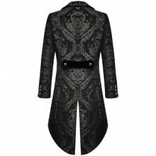European And American Autumn And Winter Design Sense Gothic Steampunk Tailcoat Jacket Black Woven Brocade Wedding Coat Gothic Style Halloween - 黑色 - 查看 2