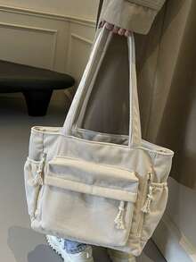 Corduroy Solid Color Tote Bag, Large Capacity, New Design Shoulder Bag Large Tote Bag Shopping Bag Canvas Tote Bag Travel Bags Laptop Bag - Multicolor - View 12