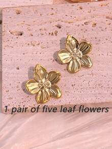 1/5 对时尚金色花朵、心形、蝴蝶结、钻石形耳环套装，适合女性日常佩戴 - 金色 - 查看 8