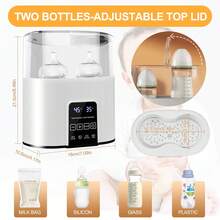 Bottle Warmer,  4-In-1 Double Bottles Warmer & Sterilizer Fast Milk Warmer Babies Food Heater/Defrost With LCD Display & 48H Accurate Temperature Control Breastmilk/Formula - trắng - Xem 9