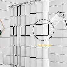 1pc Waterproof & Mildew-Resistant Thickened Bathroom Curtain Set, Shower Curtain With Hooks, Luxury Printed Design, Quick-Drying PEVA Material Christmas Decor - Black and White - View 7