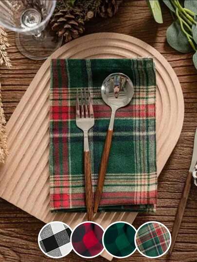 2/6/12pcs Plaid Square Tablecloths For Christmas Party Banquet Dining Table Decor