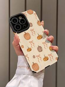 1pc Vintage Autumn Bow Pumpkin Striped High-End Faux Leather Anti-Fall Anti-Fingerprint Shockproof Phone Case Compatible With Apple And Models