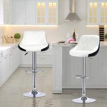 Bar Stools Set Of 2, Seat Height Adjustable, Adjustable And Rotatable Bar Stools Set Of 2, Counter Stools Bar Chairs - White In Front and Black In Back - View 3