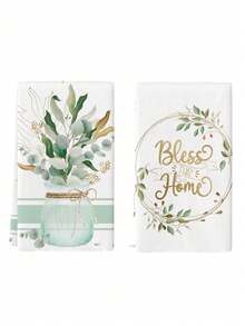 2 paños de cocina de hojas de eucalipto estilo rústico, toallas de secado de vajilla de color verde salvia, toallas de té para la cocina - verde menta - Ver 8