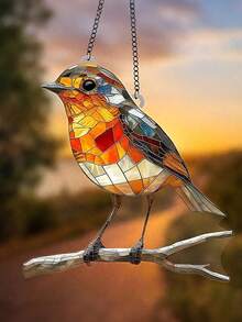 1/2pcs Acrylic 2D Decorative Plate, Outdoor & Garden Decor, Yard & Garden Ornament, Suitable For Room, Bedroom, Kitchen, Home, Wall, Wedding, Farmhouse, Garden, Halloween, Autumn, Christmas, Country Villa Decor, Perfect Gift For Family, Friends And Bird Lovers (8" X 8" Redstart Design) - Multicolor - View 6