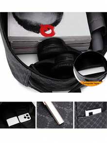 Set 2 buc: Rucsac bărbătesc + geantă pliabilă, rucsac business cu imprimeu floral din PU, set geantă de cărți, rucsac de călătorie multifuncțional de mare capacitate, geantă pentru laptop, cadou de Crăciun pentru bărbați