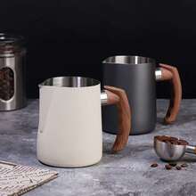 Jarra de espuma de leche para café, escala de precisión, acero inoxidable 304, de grano de madera, taza medidora de alta calidad, utensilios de café - Plateado - Ver 4