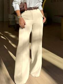 Straight-Leg, Wide-Leg Suit Pants. Floor Length - 米色 - 查看 2