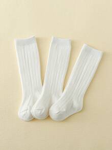 3双装女童竖条纹过膝袜，白色百搭优雅女士休闲中筒袜，四季皆宜 - 彩色 - 查看 8