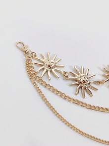 1pc Women's Fashionable Gold Metallic Sunflower Chain Waist Belt, Casual Tassel Flower Body Chain Accessory Fall, Autumn, Halloween - Gold - View 4