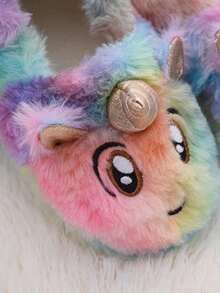 Dép đi trong nhà chống trượt ấm áp họa tiết hoạt hình kỳ lân cho trẻ em, thích hợp sử dụng trong nhà - Màu tím - Xem 4