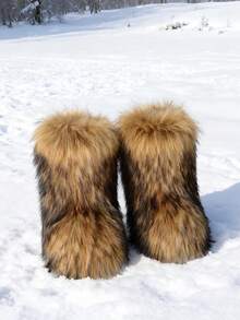 New Winter Warm Plush Faux Fur Snow Boots For Women - Dark Grey & Brown & Black Ankle Booties With Soft Lining, Cozy Slip-On Design For Cold Weather Outdoor & Indoor Wear Unisex Short Ankle Faux Raccoon Fur Snow Boots - Solid Classic Color, Super Smooth Fur Touches The Ground, Perfect For Christmas & Halloween,  Y2K Style! Y2K Fashion Men's & Women's Snow Boots - Faux Raccoon Fur, Silky Smooth Floor-Reaching Fur, Solid Classic Shade, Ideal For Christmas & Halloween! Short Ankle Unisex Snow Boots With Faux Raccoon Fur - Solid Classic Color, Ultra-Smooth Fur Hits The Ground, Must-Have For Christmas & Halloween, Edgy Y2K Vibe! Christmas & Halloween Essential Faux Raccoon Fur Snow Boots (Unisex) - Solid Classic Hue, Smooth Fur Touches The Floor, Stylish Y2K Look! Y2K Short Ankle Snow Boots For Men & Women - Faux Raccoon Fur, Super Smooth Floor-Length Fur, Solid Classic Color, Great For Christmas & Halloween Celebrations! - 棕色 - 查看 2