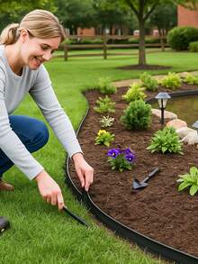 Borde de jardín flexible de 4 pulgadas de altura con picos de anclaje de acero galvanizado y kit de borde de césped para cama de flores, camino, proyecto de paisajismo, negro - Negro - Ver 8