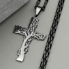 Christian Stainless Steel Tree - Cross Box Chain Pendant Necklaces In Black, Gold & Silver Color For Women Men Religious Fashion Jewelry - Necklace - View 4