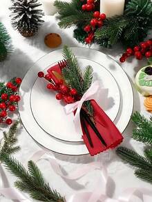 22 pezzi/11 pezzi/1 pezzo Decorazioni natalizie con albero di pino innevato, steli artificiali di bacche, rami di cedro finti, per composizioni, ghirlande, decorazioni natalizie, decorazioni per la casa, il giardino e le feste, decorazioni per albero di Natale, decorazioni natalizie (rosso)