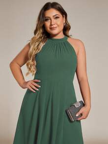 Plus-Size Elegant Chiffon Sleeveless Halter Asymmetric Hem Guest Dress For Wedding And Bridesmaid Occasions