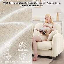 mikibama 74" Chenille Loveseat With Ottoman,Modern Modular Sectional L-Shaped 2 Seater Cloud Sofa With Deep Seat,L Shape Couch With Chaise Lounge Curved Arms For Living Room,Small Spaces,Beige - Beige Loveseat +1 Ottoman - 查看 5