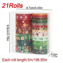 21 Rolls Christmas Washi Tape, Gold Foil Washi Tape Perfect For Bullet Journal, Decorative Adhesive Paper Tape For Scrapbooking, DIY Crafts, Gift Wrapping, Bullet Journals & Party Decor, Sticker Masking, School Supplies, Holiday Gift Decoration