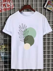 Watercolor Plant Abstract Graphic T-Shirt Women Short Sleeve Clothes Lady Fashion Print Summer Female Shirt Tee - 白色 - 查看 1