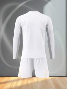 2pcs Men's Customizable Graphic Sports T-Shirt + Shorts Set, Suitable For University Football Team Uniforms, Spring/Summer - White - View 4