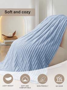 1pc Soft, Warm, Breathable, Lightweight Blanket, Simple & Fashionable Design In Blue, Suitable For Sofa, Bedroom, Living Room, Versatile Comfort, Travel Essential, Nap Blanket, Multiple Sizes Available, Machine Washable, Home Decor, Winter Decor