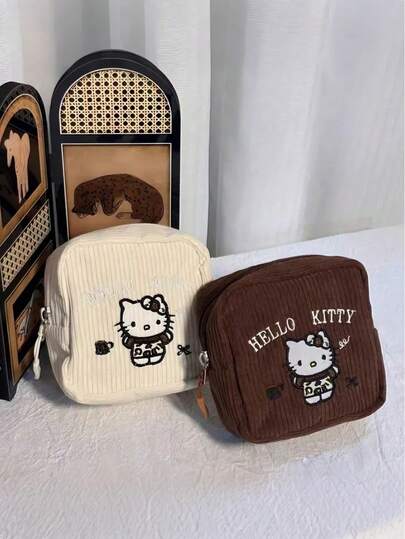 Sanrio Sanrio 1 Sanrio Hello Kitty Pattern Makeup Bag, Embroidered Chestnut Color, Fashionable Multi Functional Travel Storage Bag - Suitable For Storing Toiletries, Sanitary Napkins, And Cosmetics, A Must-Have For Travel,(Some Parts May Be Random), Holiday Necessities, Autumn, Thanksgiving, Christmas, Carnival, National Day, Autumn, Independence Day,(Random Style Shipped)