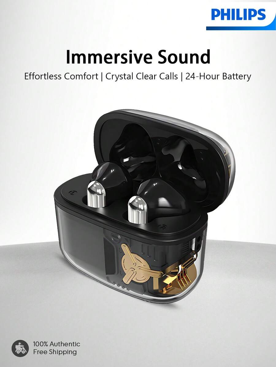 PHILIPS Écouteurs intra-auriculaires sans fil véritables à annulation de bruit adaptative Bluetooth 5.3 TAT1168 - 24h d'autonomie, charge rapide, étanche IPX4, ultra-légers et confortables pour la course, l'entraînement, le sport et le bureau - Noir - Voir 1