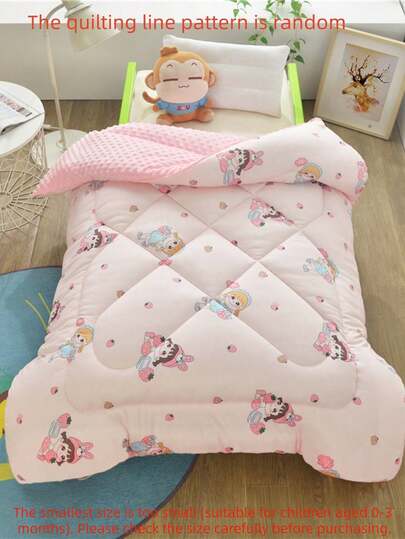 1pc Infant/Toddler Blanket, AB Version Craftsmanship, A-Side Knitted Cotton Fabric, B-Side Dotted Fleece, Featuring Animal Pattern Design, Soft, Breathable, Comfortable, An Ideal Gift For Children