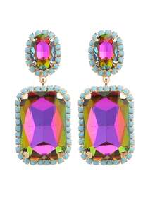 ACEHLN Copper Alloy Claw Shape Welded, Rhinestone Rectangle Pendant Earrings