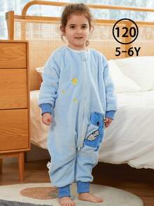 MICHLEY 1Pc Baby Flannel Cartoon Printing Long Sleeve Zipper Wearable Baby Products Unisex Cute Casual Suitable For Daily Use In Autumn And Winter - 恐龍 - 查看 12