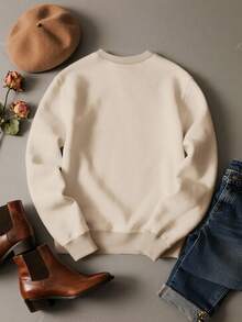 Damen Oversize Rundhalsausschnitt Langarm Sweatshirt für Herbst und Winter