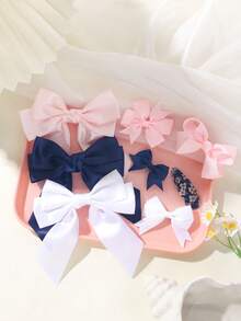 32pcs Assorted Bow Hair Accessories Set, Including White, Navy Blue, Pink Bows, Hair Clips And Hair Ties, Cute And Versatile Hair Decorations Suitable For Girls - Multicolor - View 8