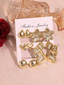 Bộ 1/5 đôi bông tai đính đá hình cỏ ba lá, lá, giọt nước, tròn, trái tim màu vàng CCB thời trang, nhẹ, phù hợp để đeo hàng ngày cho phụ nữ, quà tặng tuyệt vời cho bạn bè và gia đình, làm bằng nhựa ABS - Vàng - Xem 10