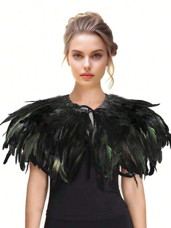 Women's Lace Shawl Cloak Fashion Artificial Feathers Role Playing Witch Party Costume Accessories Punk Gothic Halloween Carnival Makeup Stage Decorative Accessories