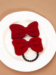 2 pièces/set Chouchous/Pinces à cheveux rouges pour enfants pour l'automne/l'hiver, Chouchous/Pinces mignonnes et douces pour queue de cheval de petites filles, Convient pour le port quotidien et les fêtes