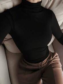 Women's Basic Minimalist Vintage Coin Pattern Elegant Casual Turtleneck Long Sleeve Knit Pullover Top, Autumn