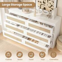 mteryoing Modern Rattan 6-Drawer Dresser For Bedroom - Slim Wooden Chest Of Drawers, Durable Freestanding Storage Organizer Cabinet For Living Room And Entryway - trắng - Xem 4