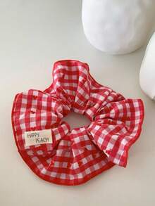 1 pieza/Set de 5 Scrunchies con estampado de cuadros, lazos elásticos de estilo coreano con etiqueta de tela linda, suaves y transpirables, sin dañar el cabello, disponibles en negro/rojo/azul/amarillo/rosa, adecuados para diario, escuela, accesorio de peinado para estilo de cabello al aire libre, sujetador de cola de caballo - Multicolor - Ver 12