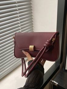 New Fashionable Casual Metal Hardware Coin Purse Women's Handbag, Solid Color PU Leather - Burgundy - View 9