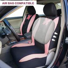 5 Seat Cloth Butterfly Car Seat Covers Full Set Fashion Universal Lady Woman Female Rear Solid Bench Cover - 粉色 - 查看 2