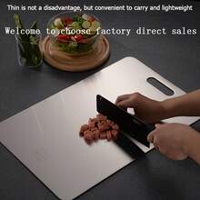 1 Heavy-Duty Stainless Steel Chopping Board - Double-Sided Kitchen Cutting Board, Non-Porous Surface, Easy To Clean - Suitable For Home, Camping, Holidays - Large Meat And Vegetable Cutting Board,  Holiday Cooking Supplies, Stylish Metal Design, Durable Kitchen Tool, Home Cooking, Modern Kitchen, Easy To Clean, Outdoor Enthusiasts. - 銀色 - 查看 3